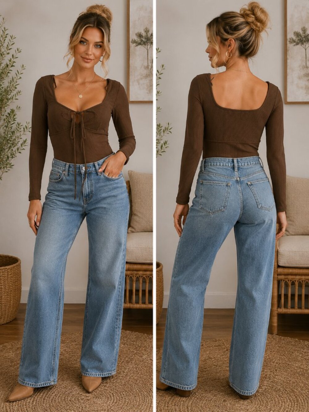 🤎 Lost + Wander Dark Brown Ribbed Bodysuit Size L 🤎 NWT